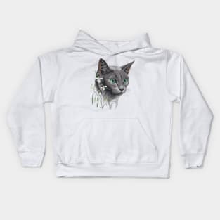 Four Seasons Winter Russian Blue Cat Kids Hoodie